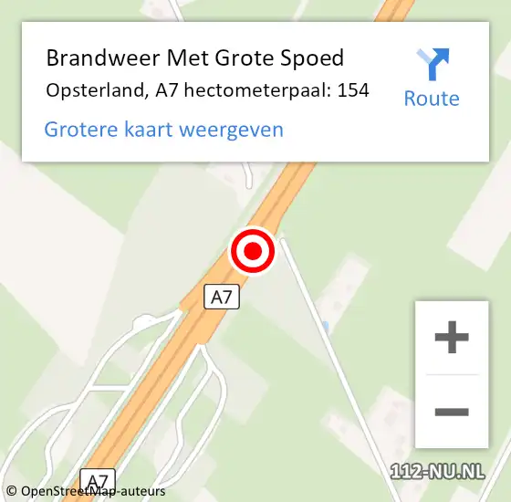 Locatie op kaart van de 112 melding: Brandweer Met Grote Spoed Naar Opsterland, A7 hectometerpaal: 154 op 14 februari 2022 15:08