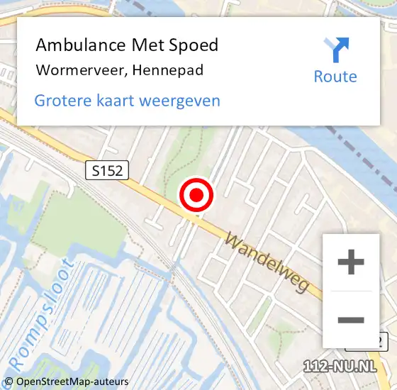Locatie op kaart van de 112 melding: Ambulance Met Spoed Naar Wormerveer, Hennepad op 14 februari 2022 15:12