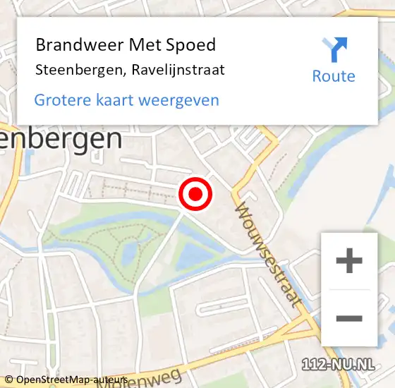 Locatie op kaart van de 112 melding: Brandweer Met Spoed Naar Steenbergen, Ravelijnstraat op 14 februari 2022 15:18