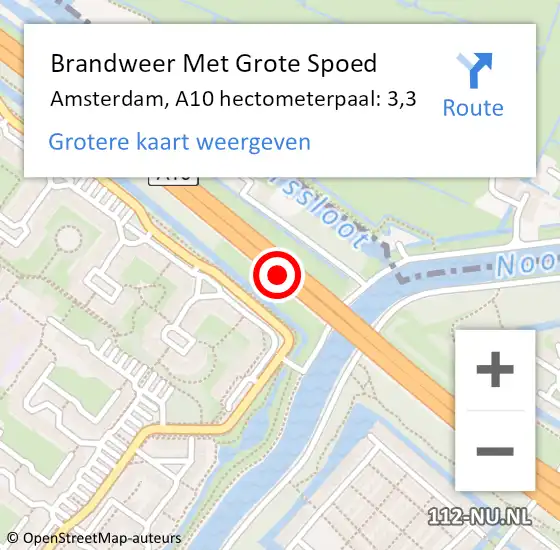 Locatie op kaart van de 112 melding: Brandweer Met Grote Spoed Naar Amsterdam, A10 hectometerpaal: 3,3 op 14 februari 2022 15:39