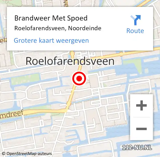 Locatie op kaart van de 112 melding: Brandweer Met Spoed Naar Roelofarendsveen, Noordeinde op 14 februari 2022 15:42
