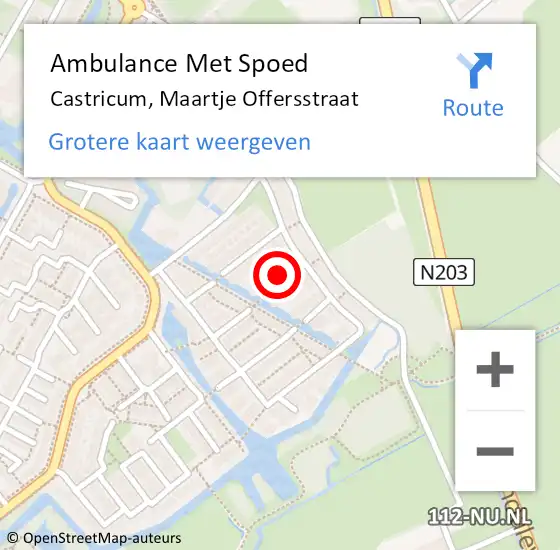 Locatie op kaart van de 112 melding: Ambulance Met Spoed Naar Castricum, Maartje Offersstraat op 14 februari 2022 15:42