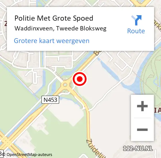 Locatie op kaart van de 112 melding: Politie Met Grote Spoed Naar Waddinxveen, Tweede Bloksweg op 14 februari 2022 16:04