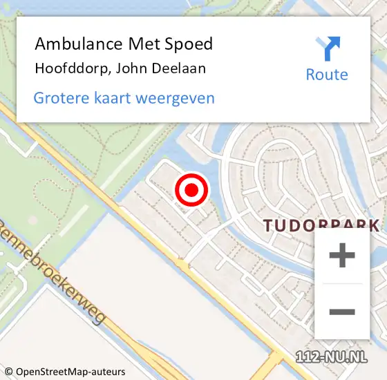 Locatie op kaart van de 112 melding: Ambulance Met Spoed Naar Hoofddorp, John Deelaan op 14 februari 2022 16:10