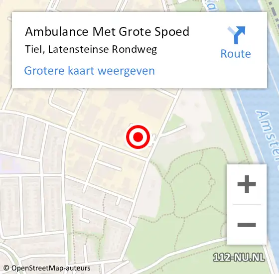 Locatie op kaart van de 112 melding: Ambulance Met Grote Spoed Naar Tiel, Latensteinse Rondweg op 14 februari 2022 16:12