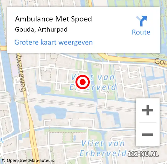 Locatie op kaart van de 112 melding: Ambulance Met Spoed Naar Gouda, Arthurpad op 14 februari 2022 16:25