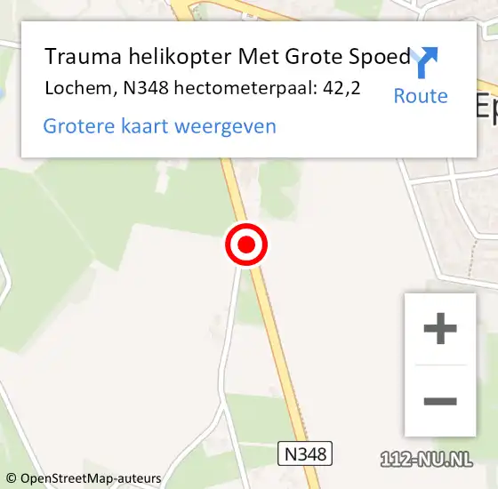 Locatie op kaart van de 112 melding: Trauma helikopter Met Grote Spoed Naar Lochem, N348 hectometerpaal: 42,2 op 14 februari 2022 16:30