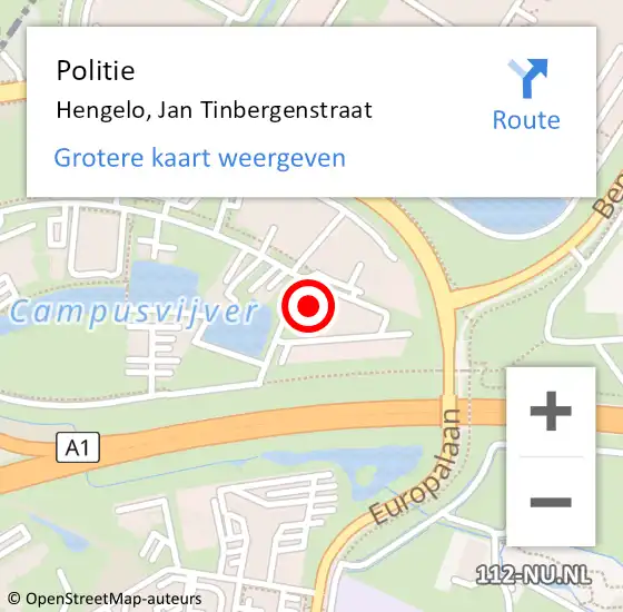 Locatie op kaart van de 112 melding: Politie Hengelo, Jan Tinbergenstraat op 14 februari 2022 16:30