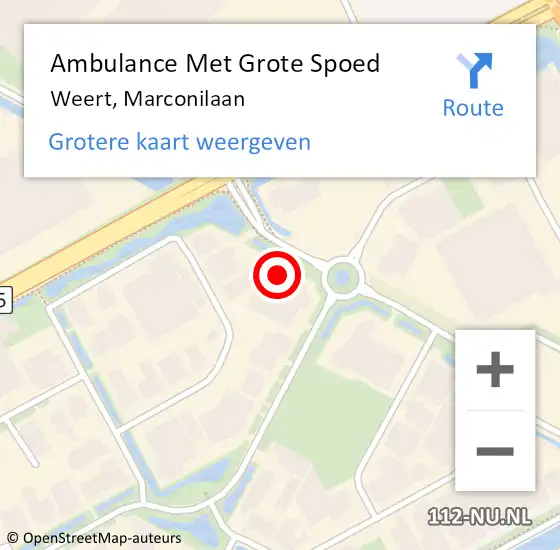 Locatie op kaart van de 112 melding: Ambulance Met Grote Spoed Naar Weert, Marconilaan op 14 februari 2022 16:43