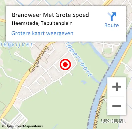 Locatie op kaart van de 112 melding: Brandweer Met Grote Spoed Naar Heemstede, Tapuitenplein op 14 februari 2022 17:03