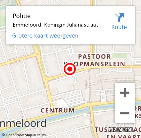 Locatie op kaart van de 112 melding: Politie Emmeloord, Koningin Julianastraat op 14 februari 2022 17:06