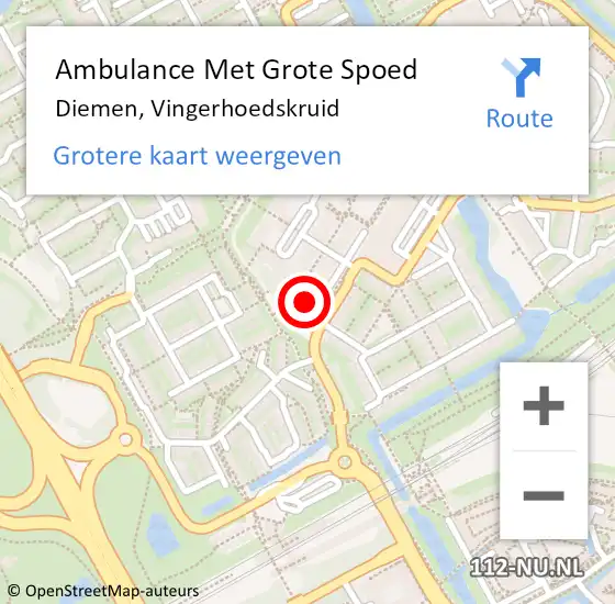 Locatie op kaart van de 112 melding: Ambulance Met Grote Spoed Naar Diemen, Vingerhoedskruid op 14 februari 2022 17:07