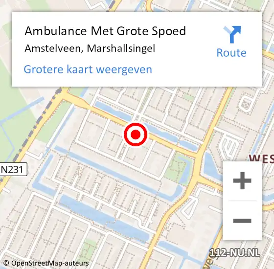 Locatie op kaart van de 112 melding: Ambulance Met Grote Spoed Naar Amstelveen, Marshallsingel op 14 februari 2022 17:19