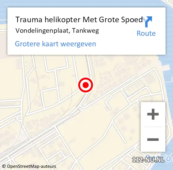 Locatie op kaart van de 112 melding: Trauma helikopter Met Grote Spoed Naar Vondelingenplaat, Tankweg op 14 februari 2022 17:20