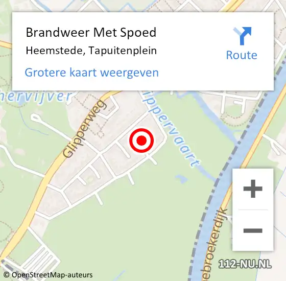 Locatie op kaart van de 112 melding: Brandweer Met Spoed Naar Heemstede, Tapuitenplein op 14 februari 2022 17:32