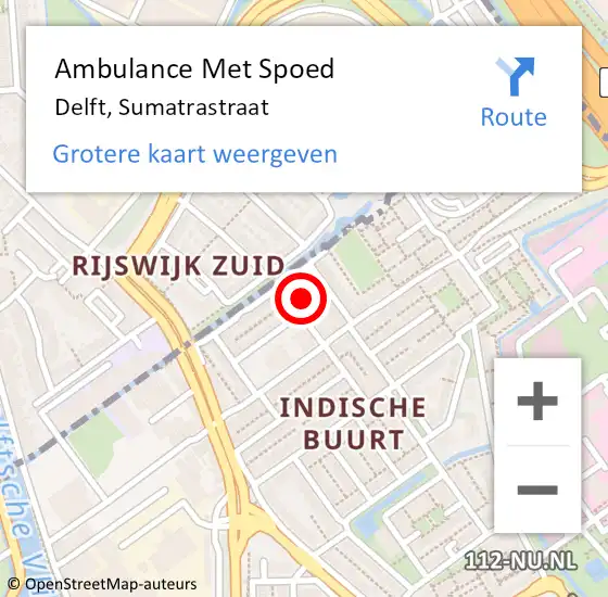 Locatie op kaart van de 112 melding: Ambulance Met Spoed Naar Delft, Sumatrastraat op 14 februari 2022 18:11