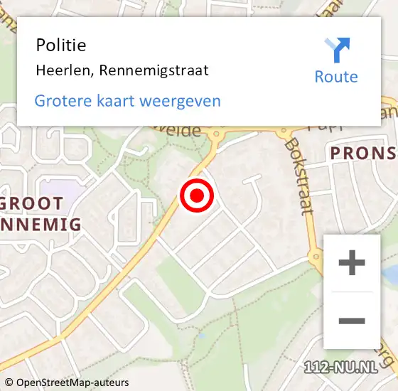 Locatie op kaart van de 112 melding: Politie Heerlen, Rennemigstraat op 14 februari 2022 18:22