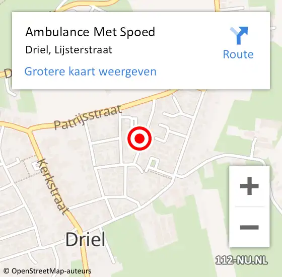 Locatie op kaart van de 112 melding: Ambulance Met Spoed Naar Driel, Lijsterstraat op 14 februari 2022 18:41