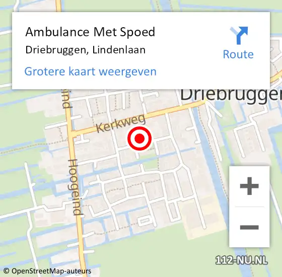 Locatie op kaart van de 112 melding: Ambulance Met Spoed Naar Driebruggen, Lindenlaan op 14 februari 2022 19:09
