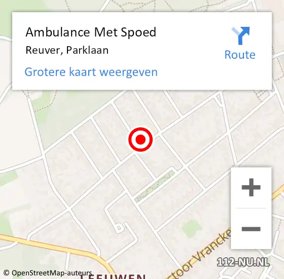 Locatie op kaart van de 112 melding: Ambulance Met Spoed Naar Reuver, Parklaan op 14 februari 2022 19:23