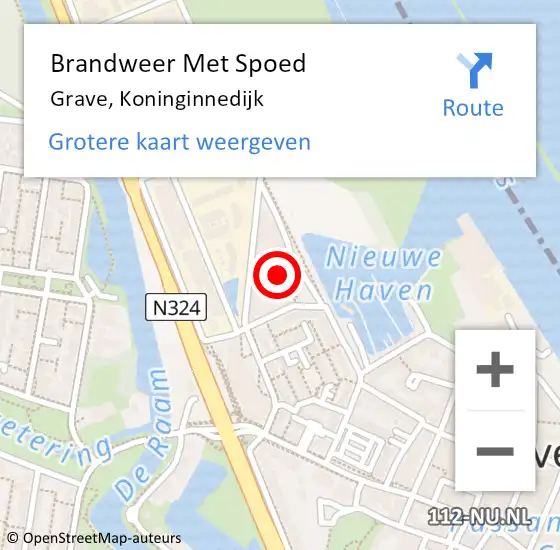 Locatie op kaart van de 112 melding: Brandweer Met Spoed Naar Grave, Koninginnedijk op 14 februari 2022 19:31