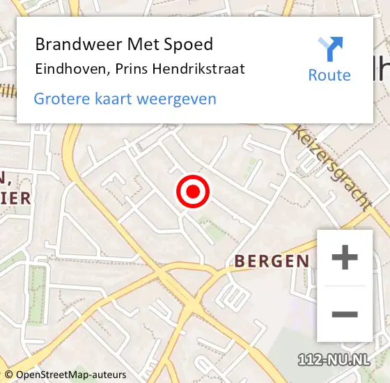 Locatie op kaart van de 112 melding: Brandweer Met Spoed Naar Eindhoven, Prins Hendrikstraat op 14 februari 2022 19:40