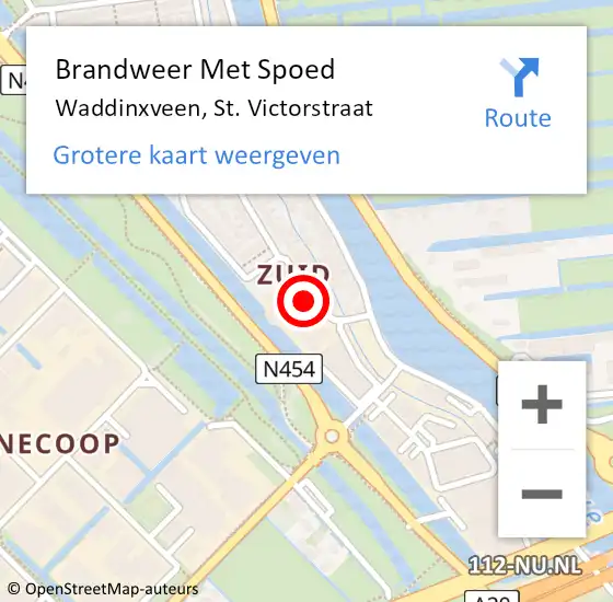 Locatie op kaart van de 112 melding: Brandweer Met Spoed Naar Waddinxveen, St. Victorstraat op 14 februari 2022 19:42