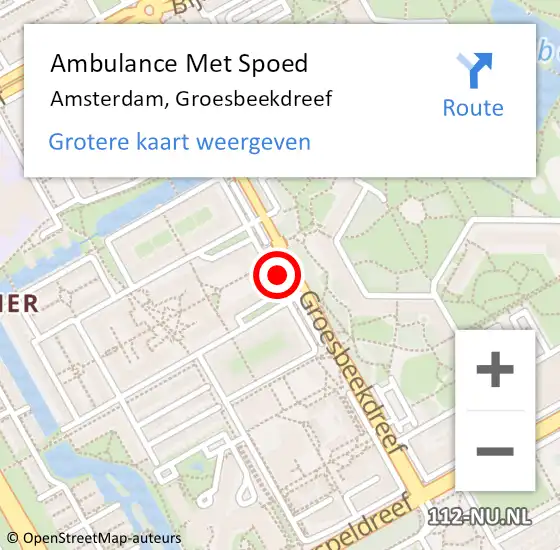 Locatie op kaart van de 112 melding: Ambulance Met Spoed Naar Amsterdam-Zuidoost, Groesbeekdreef op 14 februari 2022 19:43