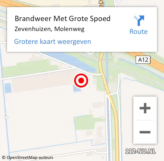 Locatie op kaart van de 112 melding: Brandweer Met Grote Spoed Naar Zevenhuizen, Molenweg op 14 februari 2022 19:57