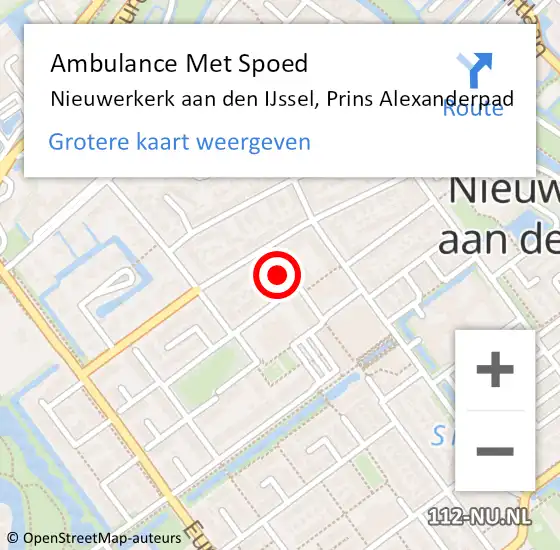 Locatie op kaart van de 112 melding: Ambulance Met Spoed Naar Nieuwerkerk aan den IJssel, Prins Alexanderpad op 14 februari 2022 20:04