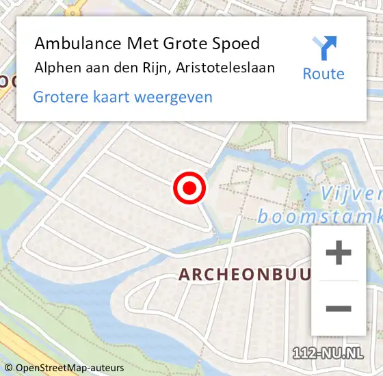 Locatie op kaart van de 112 melding: Ambulance Met Grote Spoed Naar Alphen aan den Rijn, Aristoteleslaan op 14 februari 2022 20:34