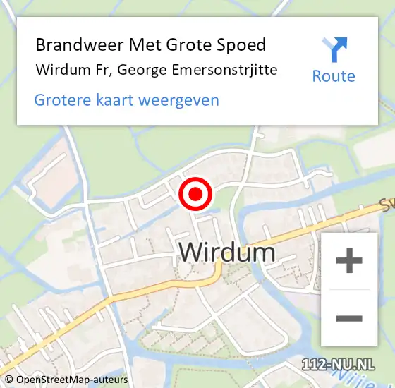 Locatie op kaart van de 112 melding: Brandweer Met Grote Spoed Naar Wirdum Fr, George Emersonstrjitte op 8 juli 2014 10:20