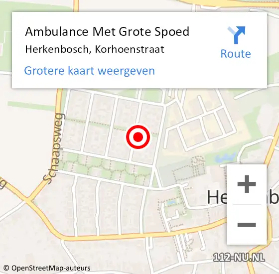 Locatie op kaart van de 112 melding: Ambulance Met Grote Spoed Naar Herkenbosch, Korhoenstraat op 14 februari 2022 21:56