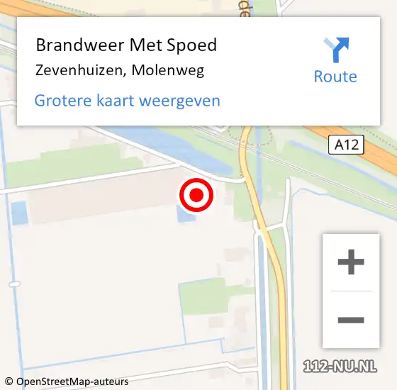 Locatie op kaart van de 112 melding: Brandweer Met Spoed Naar Zevenhuizen, Molenweg op 14 februari 2022 22:11