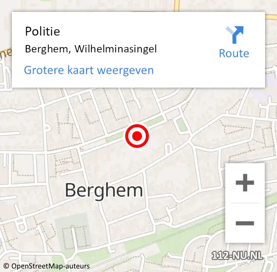 Locatie op kaart van de 112 melding: Politie Berghem, Wilhelminasingel op 14 februari 2022 22:11