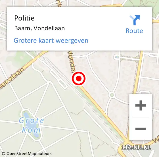 Locatie op kaart van de 112 melding: Politie Baarn, Vondellaan op 14 februari 2022 22:26