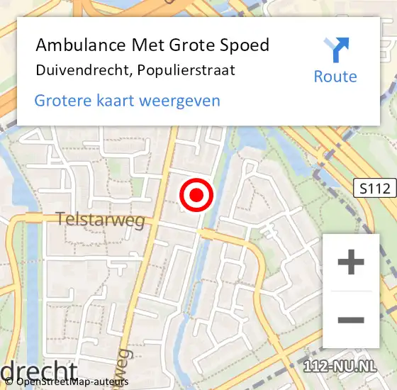 Locatie op kaart van de 112 melding: Ambulance Met Grote Spoed Naar Duivendrecht, Populierstraat op 14 februari 2022 22:27