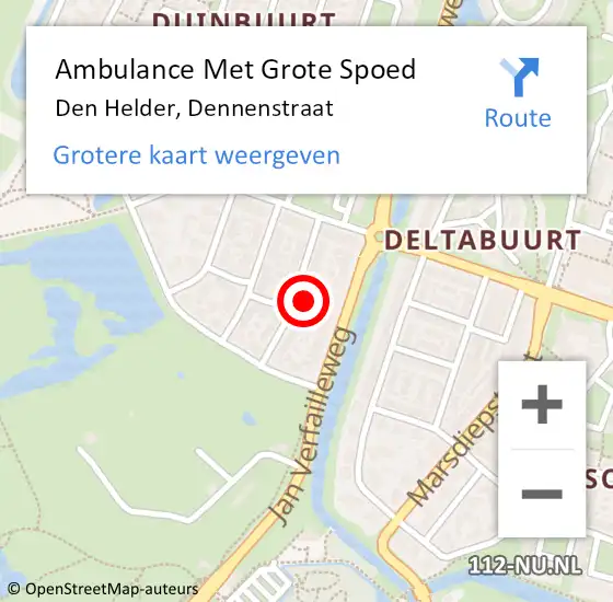 Locatie op kaart van de 112 melding: Ambulance Met Grote Spoed Naar Den Helder, Dennenstraat op 14 februari 2022 22:36