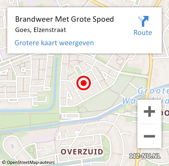 Locatie op kaart van de 112 melding: Brandweer Met Grote Spoed Naar Goes, Elzenstraat op 14 februari 2022 22:41