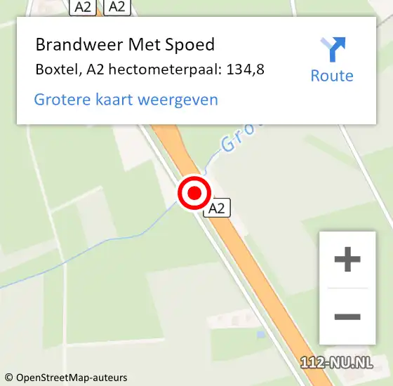 Locatie op kaart van de 112 melding: Brandweer Met Spoed Naar Boxtel, A2 hectometerpaal: 134,8 op 14 februari 2022 22:44