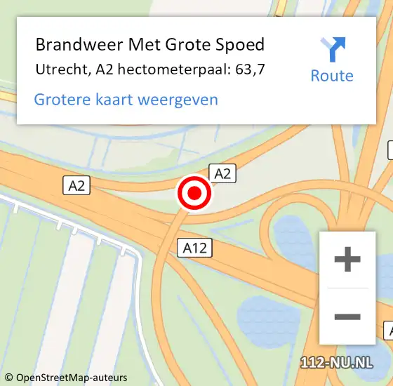 Locatie op kaart van de 112 melding: Brandweer Met Grote Spoed Naar Utrecht, A2 hectometerpaal: 63,7 op 14 februari 2022 23:07