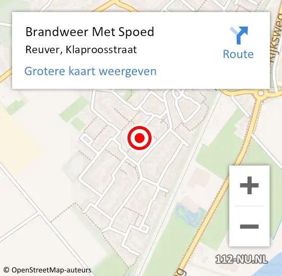 Locatie op kaart van de 112 melding: Brandweer Met Spoed Naar Reuver, Klaproosstraat op 14 februari 2022 23:22