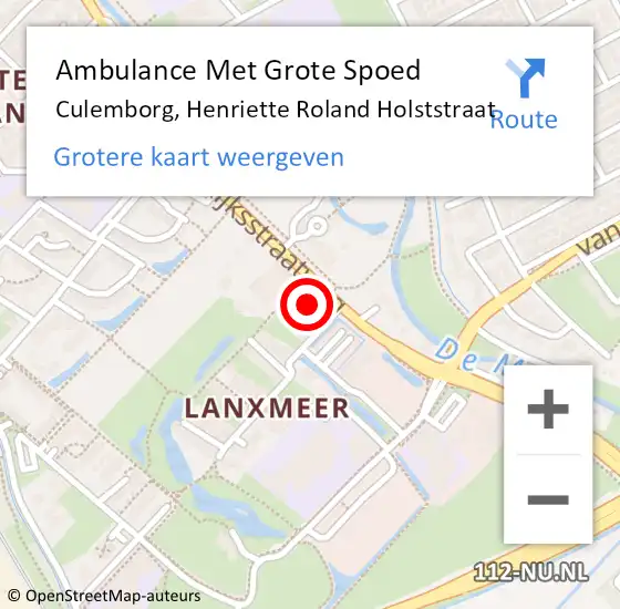 Locatie op kaart van de 112 melding: Ambulance Met Grote Spoed Naar Culemborg, Henriette Roland Holststraat op 15 februari 2022 00:06