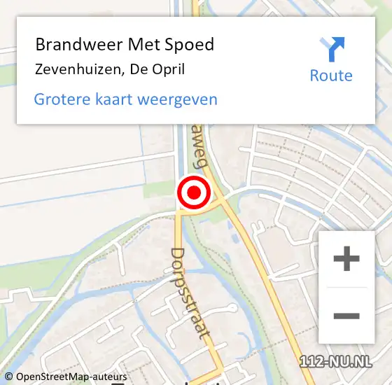 Locatie op kaart van de 112 melding: Brandweer Met Spoed Naar Zevenhuizen, De Opril op 15 februari 2022 00:40