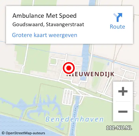 Locatie op kaart van de 112 melding: Ambulance Met Spoed Naar Goudswaard, Stavangerstraat op 15 februari 2022 01:11