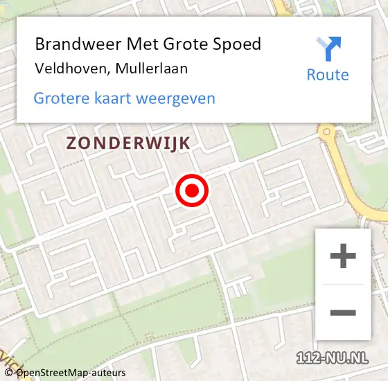 Locatie op kaart van de 112 melding: Brandweer Met Grote Spoed Naar Veldhoven, Mullerlaan op 15 februari 2022 01:19