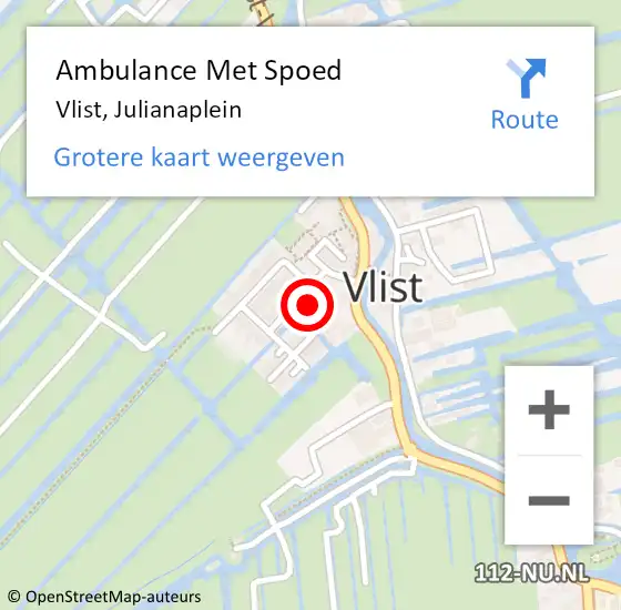 Locatie op kaart van de 112 melding: Ambulance Met Spoed Naar Vlist, Julianaplein op 15 februari 2022 01:42