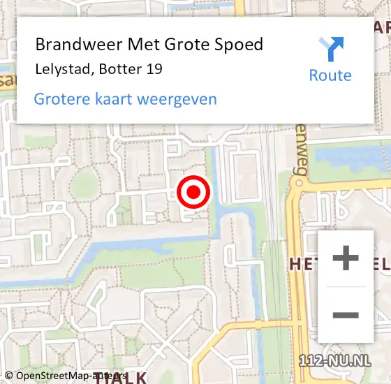 Locatie op kaart van de 112 melding: Brandweer Met Grote Spoed Naar Lelystad, Botter 19 op 15 februari 2022 01:56