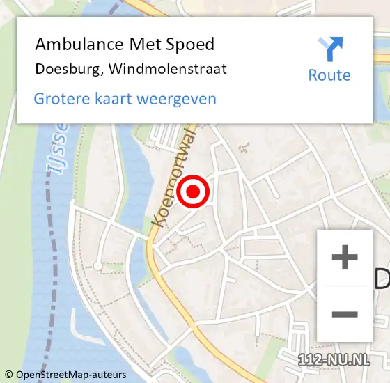 Locatie op kaart van de 112 melding: Ambulance Met Spoed Naar Doesburg, Windmolenstraat op 15 februari 2022 01:59