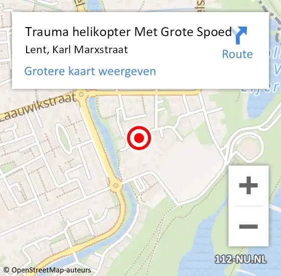 Locatie op kaart van de 112 melding: Trauma helikopter Met Grote Spoed Naar Lent, Karl Marxstraat op 15 februari 2022 02:20
